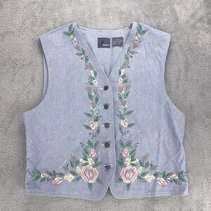 Lizwear vintage 90s Embroidered Floral Vest‎ Cottagecore Size S
